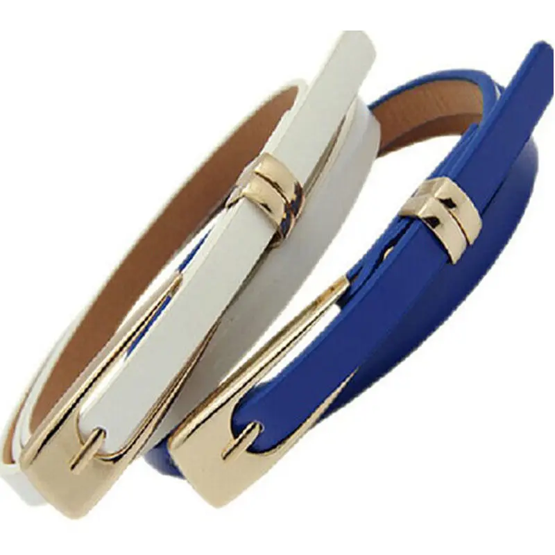 Fashion Female Thin PU Leather Narrow Waistband Belt for Women Girl Skinny Candy Color Waist Belt Sweetness Jeans Dress Decor
