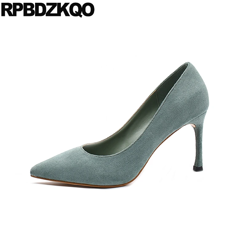 

ladies 2019 pointed toe size 4 34 8cm elegant women shoes pumps scarpin slip on office high heels suede stiletto female designer