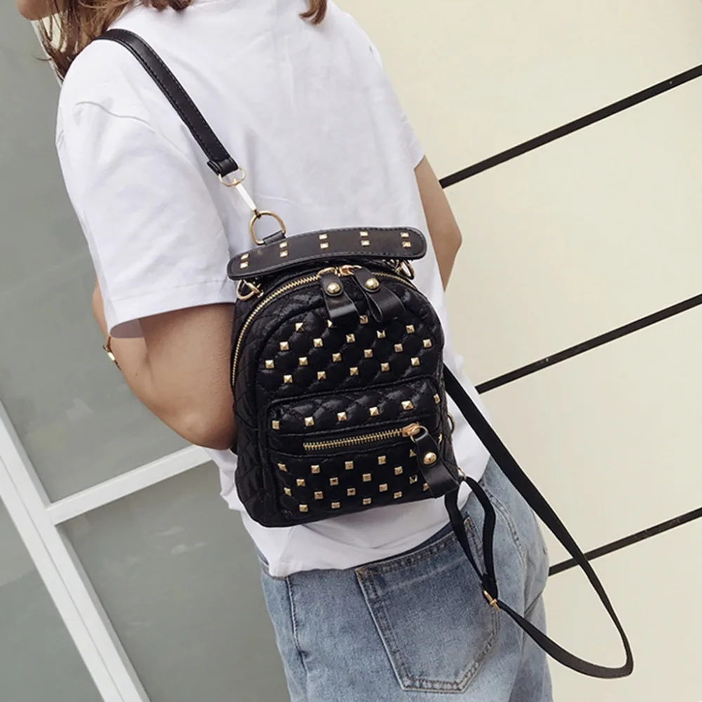 

Women Girls Rivet Studded PU Leather Small Backpack School Bag