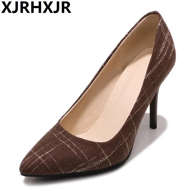 

2019 new arrival 9cm high heels shoes styles fashion design pumps women classics woman sexy high heels hemp blue brown pumps