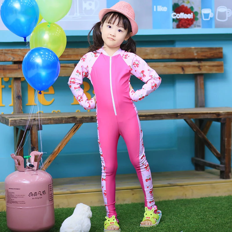 New Girls One Piece Swimsuit Kids Surfing Wear of Long Sleeve Children