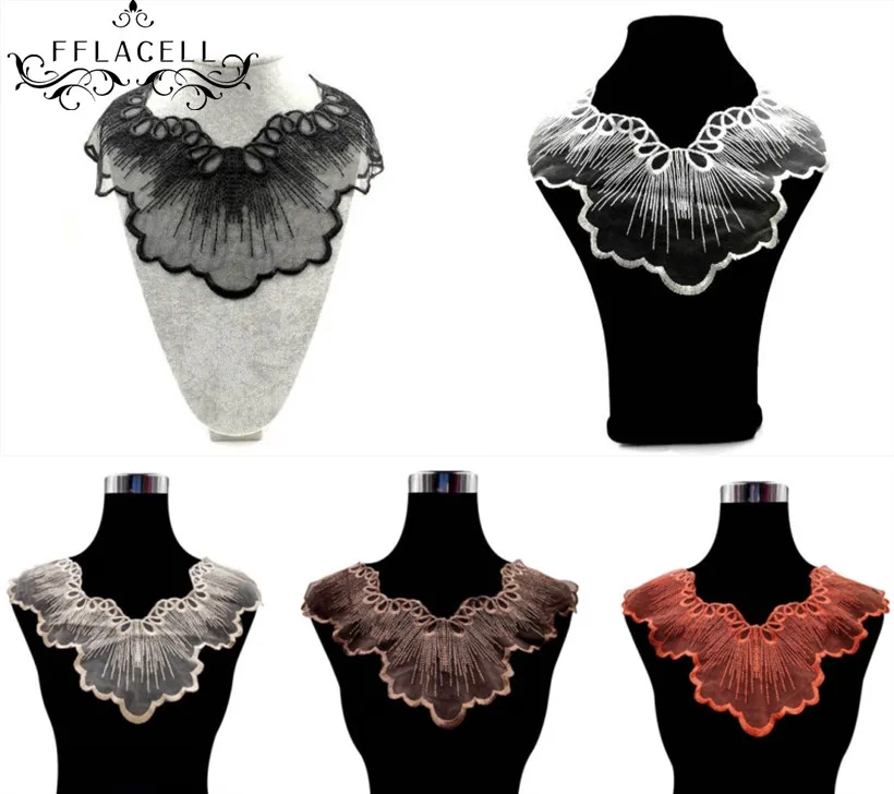 

FFLACELL Embroidery Mesh Organza Guipure Lace Collar Fabric DIY Floral Neckline Lace Sewing Accessories Applique