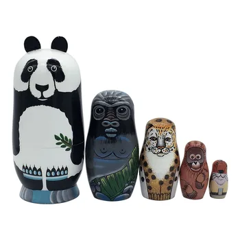 

5 Layers Nesting Dolls Wood Panda Penguin Bear Girl Dolphin Hand-painted Russian Doll Matryoshka Toy Home Decor Kid Gift BM88