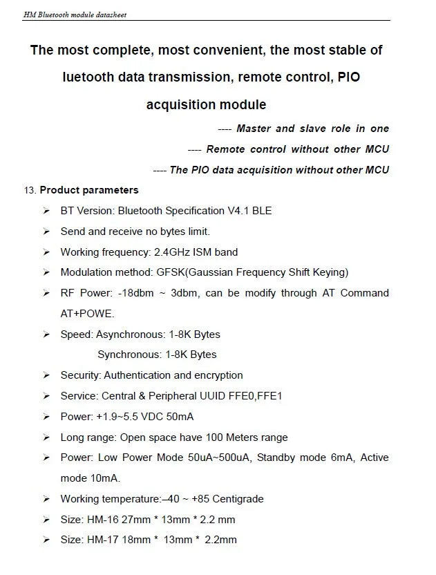 1 шт. x HM-17 модуль bluetooth 4,0 BLE 4,1 HM 17 master И slave совместим с HM-11 HM-13