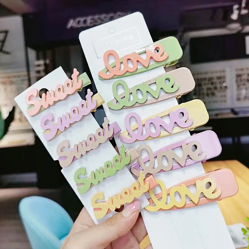 

Sweet Hairpins For Girls Super Flash Character Cute Love Letter Hairdresser Decorative Colour Duck Bill Clip 10 PCS/PACK Mixed