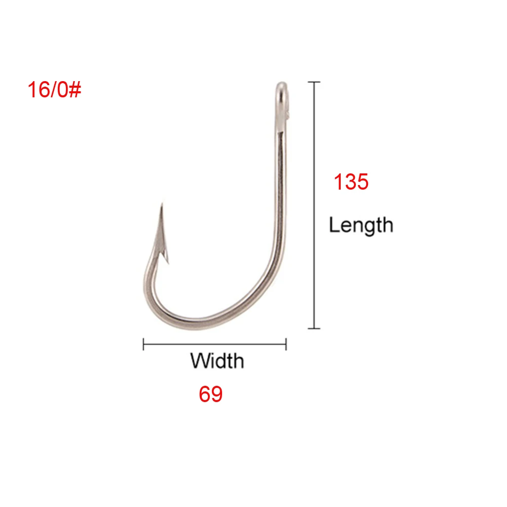 lixada Stainless Steel Barbed Strong Big Game Fish Tuna Bait Fishing Hooks 6/0 7/0 8/0 9/0 10/0 11/0 12/0 14/0 16/0 18/0 20/0 - Color: 16