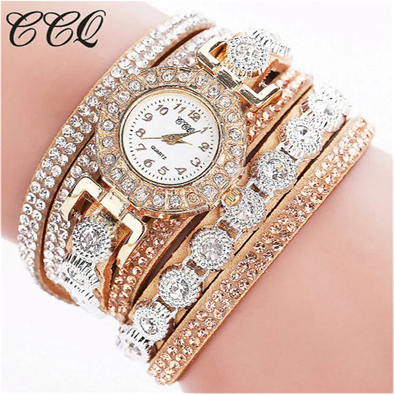 

CCQ 2018 Watch Women Bracelet Ladies Watch With Rhinestones Clock Womens Vintage Fashion Dress Wristwatch Relogio Feminino Gift