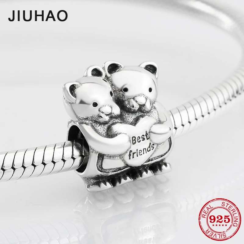 

Best Friends gift 925 Sterling Silver Two Bears shape charms Beads Fit Original Pandora Charm Bracelet Jewelry making
