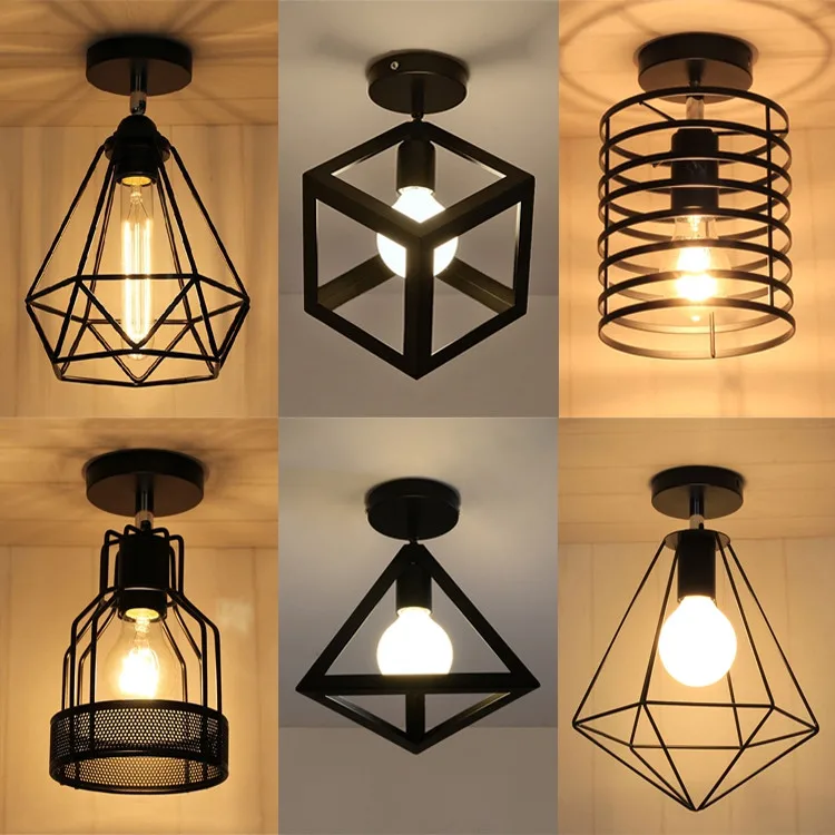 

Nordic style black ceiling lights with E27 Socket fashionable iron restaurant balcony study lighting fixtures Free shipping