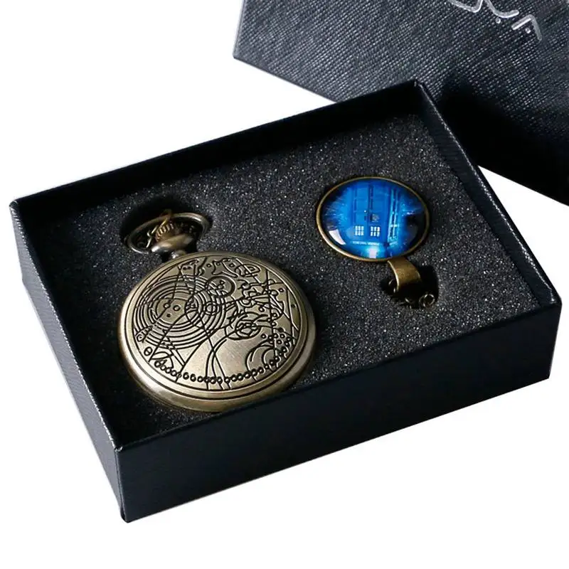 Retro Doctor Who Time Lord Seal Quartz Pocket Watch with Dr. Who Symbols Glass Dome Pendant Necklace Chain Box DAD Top Gifts Set 2018 DAD gifts Father's Day (1)