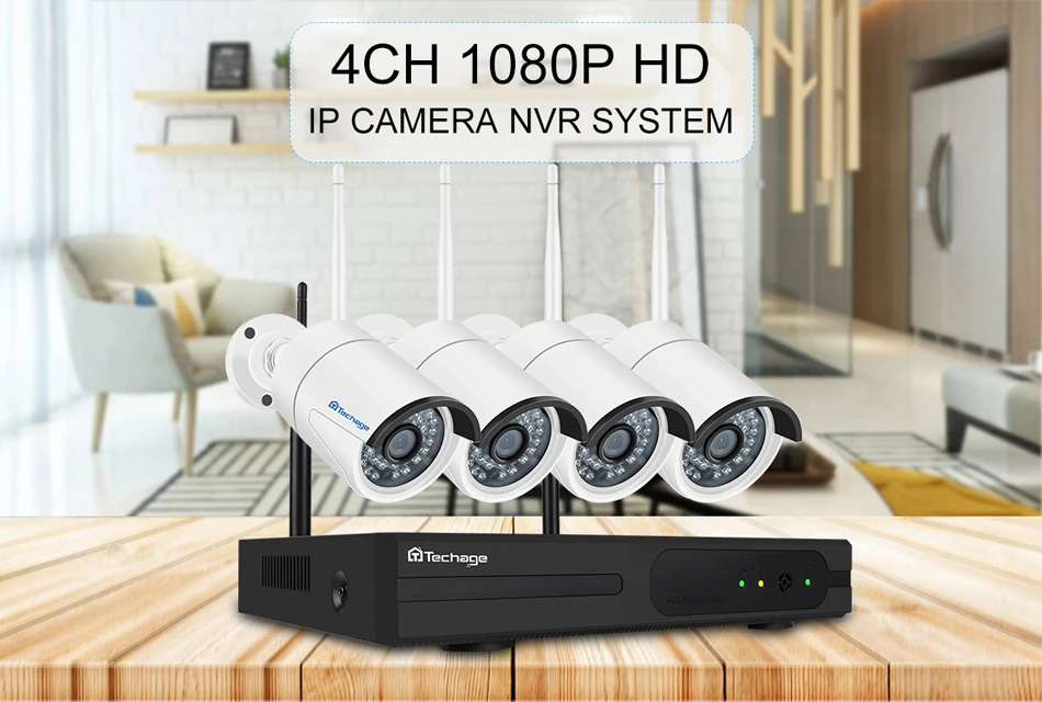 Techage H.265 4CH 1080P Беспроводной NVR комплект CCTV система 2MP Аудио Звук WiFi IP камера ИК Открытый видео безопасности комплект наблюдения