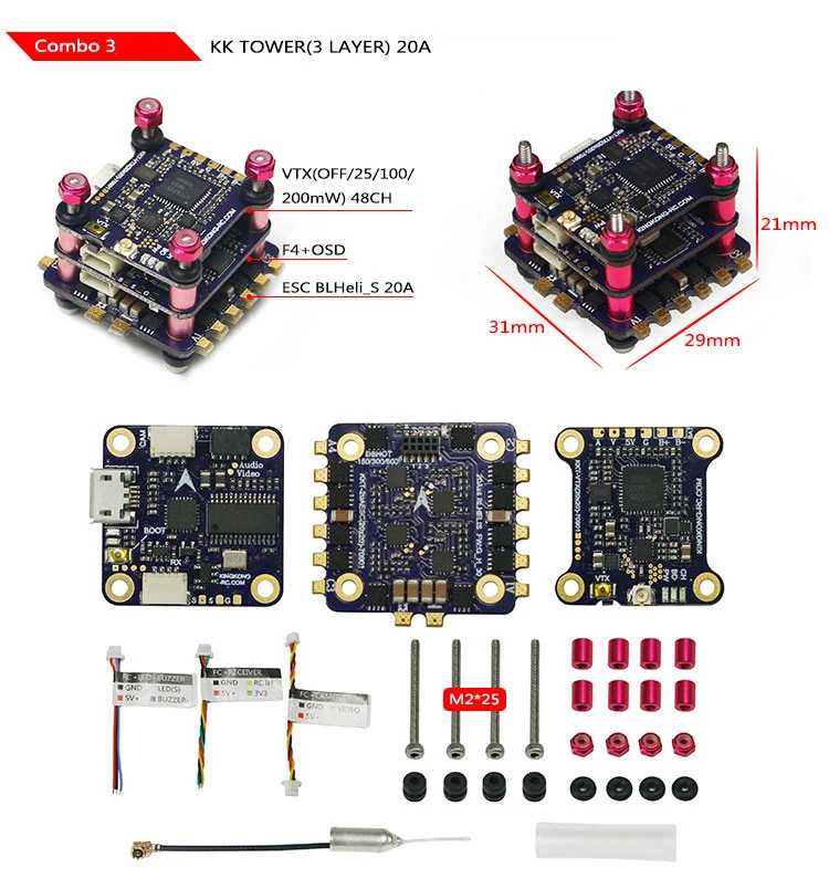 LDARC KK F4 серверный компьютером с экранным меню 3 Слои KK башня 12A 20A BLHELI-S 4 в 1 ESC 0-200 мВт VTX для гоночного дрона FPV Racer RC Quadcopter