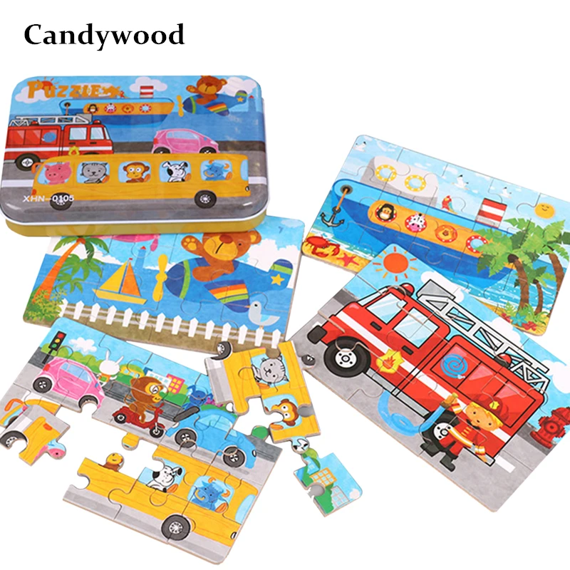 10 Styles Children Jigsaw Puzzle Cartoon 4 in 1 Puzzles Metal Iron Box