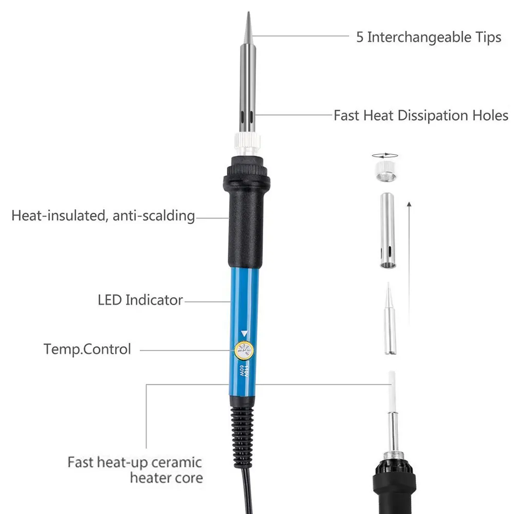 220V/110V 60W Adjustable Temperature Electric Soldering Irons Welding Solder Station Heat Pencil With 10pcs Tips EU Plug