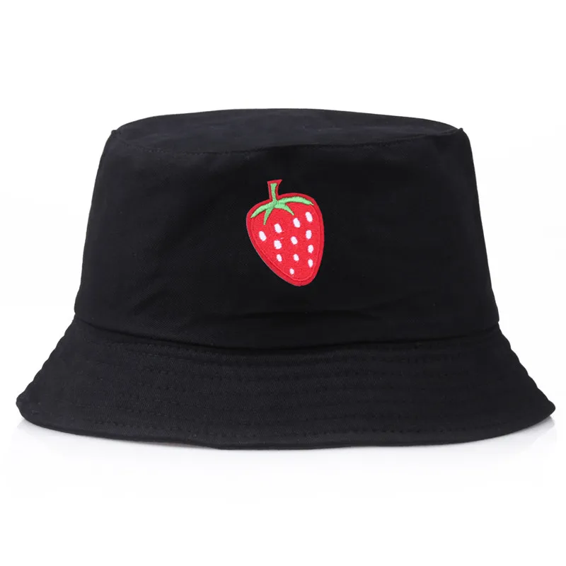 Bpckaace New Arrivals Bucket cap unisex cotton strawberry embroidered