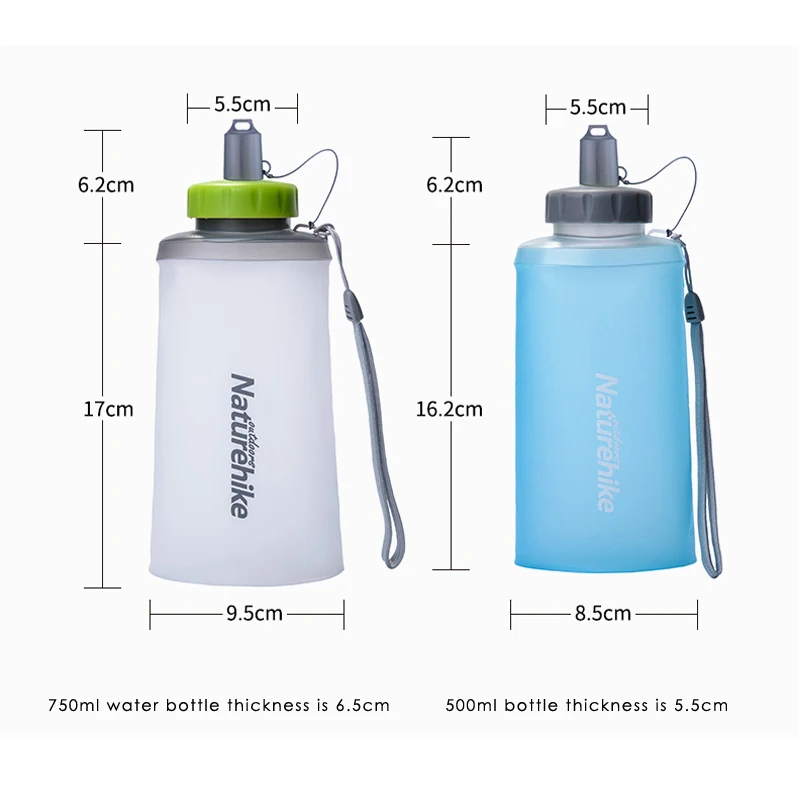 NatureHike NH61A065-B, 500 мл, 750mlL, силиконовая складная бутылка для воды, контейнер, чайник, чашка, фляга, сумка для питья, для кемпинга