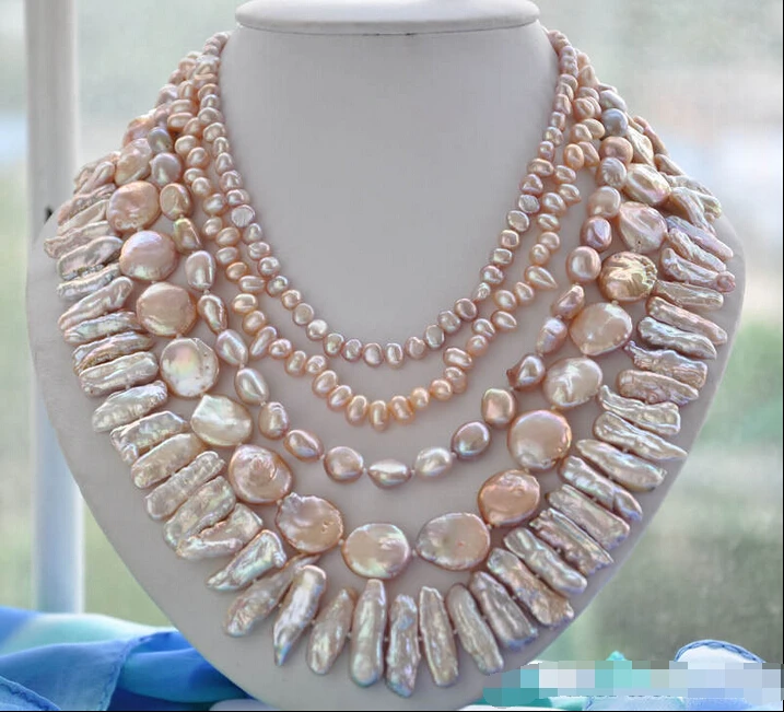 

shipping z6081 5strands LAVENDER BAROQUE RICE BIWA COIN FRESHWATER pearl necklace 20inch