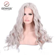EEWIGS-peluca sintética resistente al calor con malla frontal gris largo, pelucas de ondas sueltas blancas para mujeres blancas, peluca Artificial de parte media