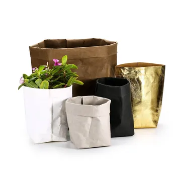 

Washable Kraft Paper Bag Nordic Firm Golden Receiving Decoration Flower Pot Sundries Cosmetic Brush Multi-function Storage Bags
