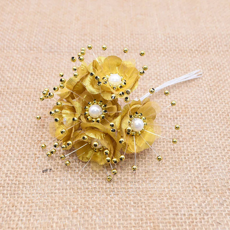 18 шт. 3 см золотые шелковые искусственные цветы с бусинами-колокольчиками DIY букет цветов Свадебные украшения свадебные искусственные цветы Шелковые