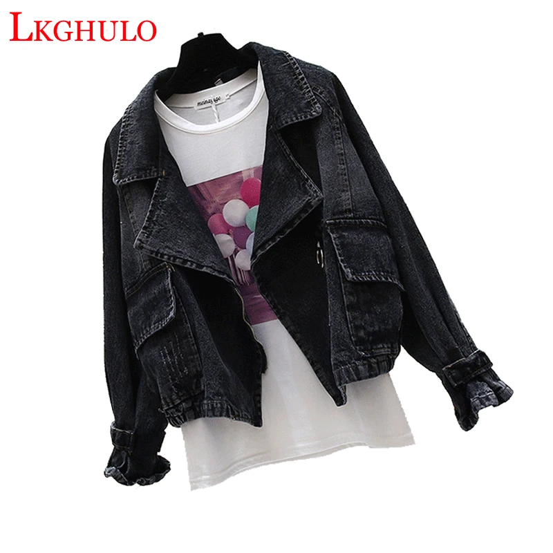 

2019 New Women Vintage Korean Version Solid Denim Jackets Loose Plus Size Turn-Down Collar Women Denim Coat W748
