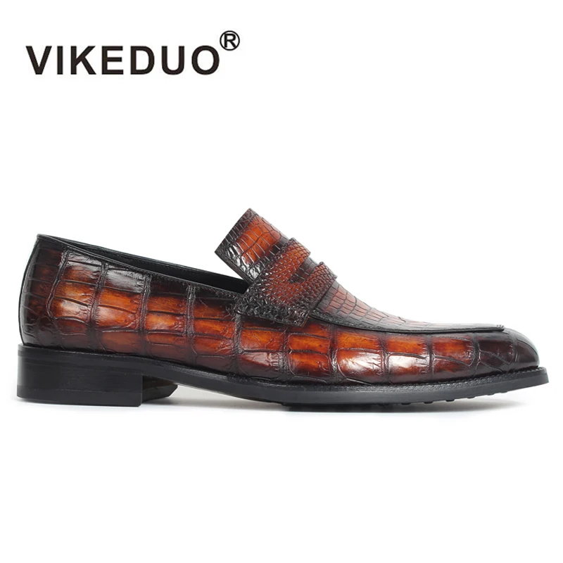 Vikeduo/Новинка года; мужские лоферы из натуральной крокодиловой кожи; натуральная обувь без шнуровки; Роскошная модная повседневная обувь; дизайн