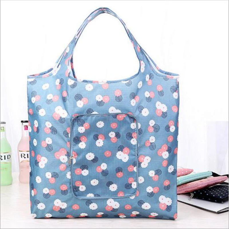 

SHUSHIRUO Eco friendly Foldable Shopping Bag with zipper Women's Handbags Waterproof Printing Reusable shopping bag Tote Flower