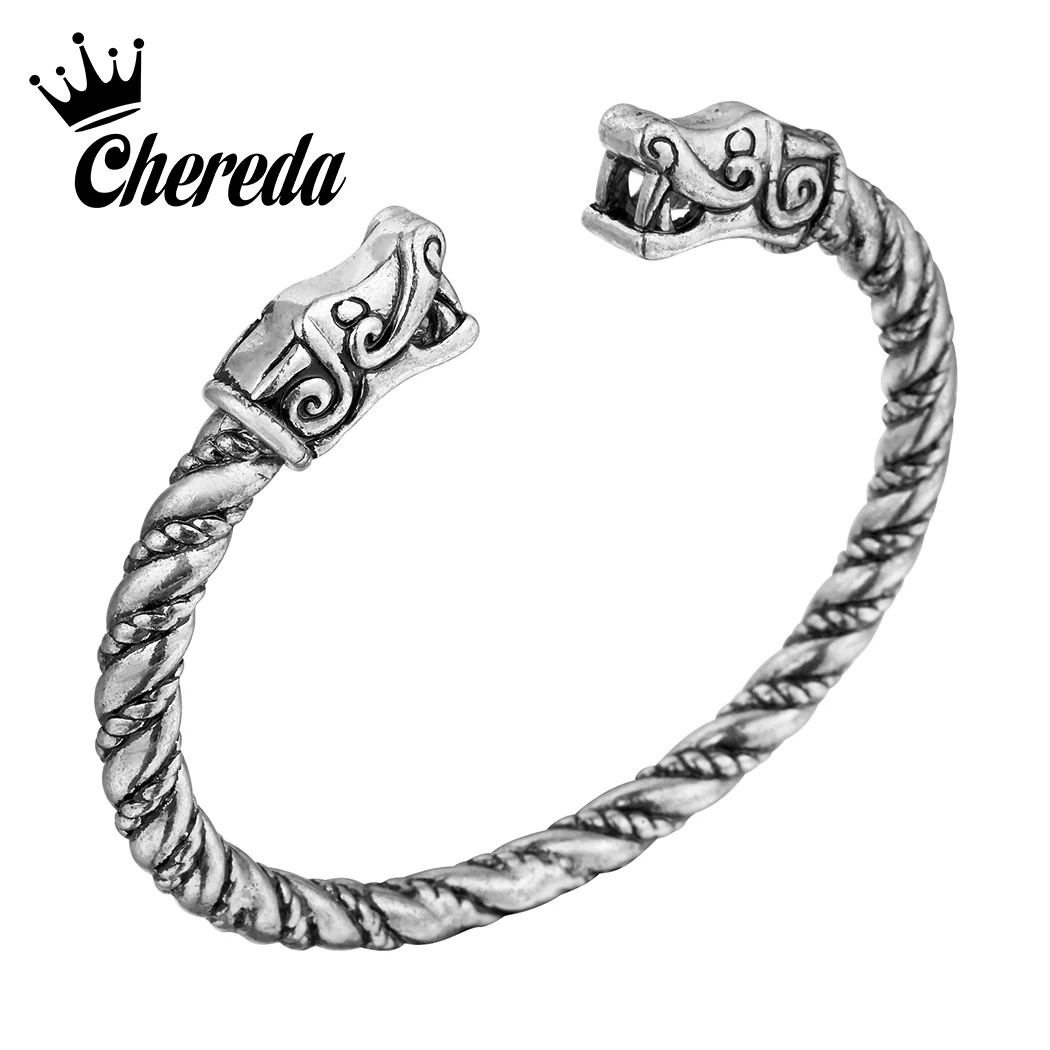 

Chereda Twist Shape Bangle Snake Head Metal Slavic Viking Bangles Handmade Bracelets Men Jewelry Birthday Gift