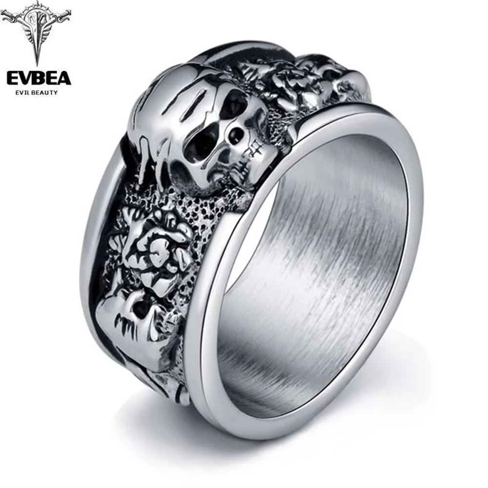 

Rock Roll kpop Silver Gothic Punk Old Wrinkle Skull Big Rotating Bikers Bible Rings Men's & Boys' Jewelry