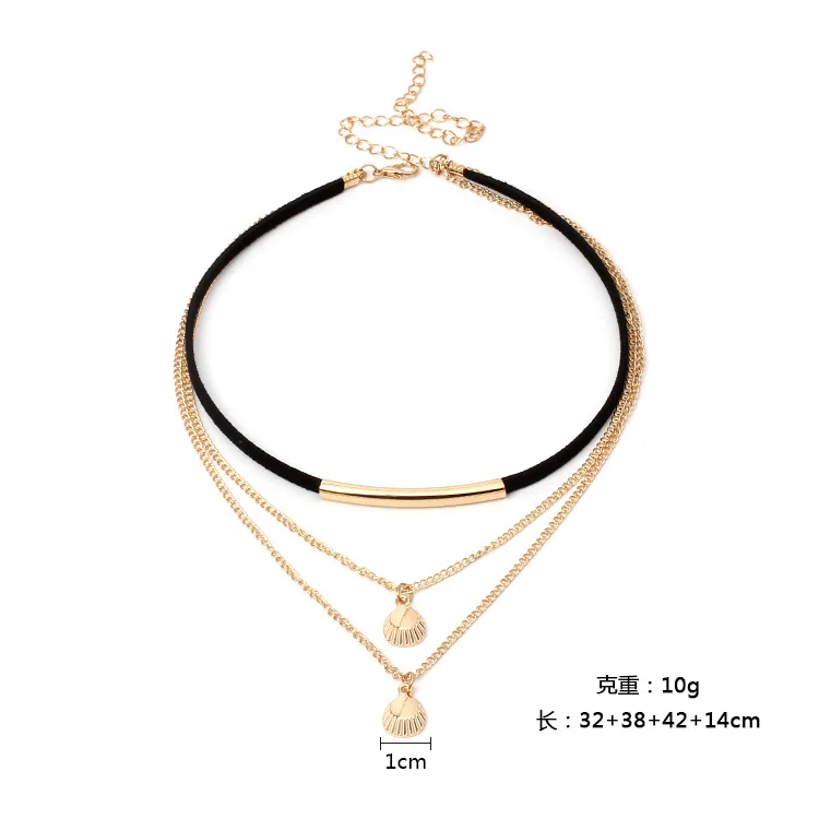 Новое модное черное бархатное женское ожерелье-чокер трехслойное Золотое серебро цвет сплав в виде ракушки кулон ожерелья для женщин девочек