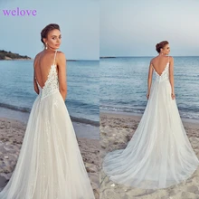 Robe de mariee Новое поступление летнее пляжное свадебное платье с бретельками белое свадебное платье с открытой спиной es Vestige De Noiva