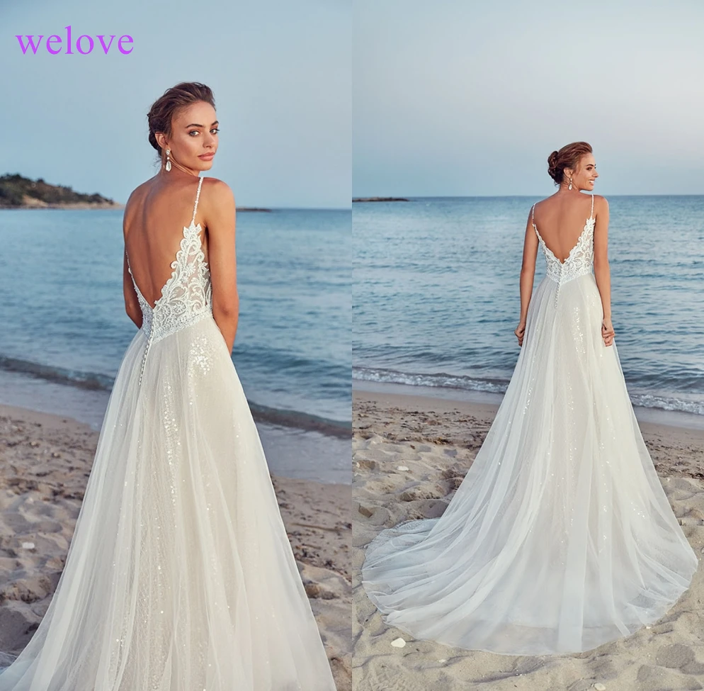 Robe de mariee Nieuwe collectie 2019 Zomer Strand Trouwjurk met Bandjes Wit Open Back Trouwjurken Overblijfsel De Noiva Robe de mariee Nieuwe collectie 2019 Zomer Strand Trouwjurk met Bandjes Wit Open Back Trouwjurken Overblijfsel De Noiva