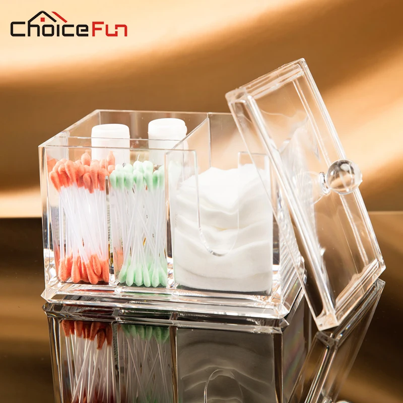 

CHOICEFUN Bathroom Clear Transparent Acrylic Cosmetic Cotton Pad Storage Box Cotton Swab Makeup Make Up Organizer For Cotton Pad