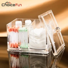 CHOICEFUN Bathroom Clear Transparent Acrylic Cosmetic Cotton Pad Storage Box Cotton Swab Makeup Make Up Organizer For Cotton Pad