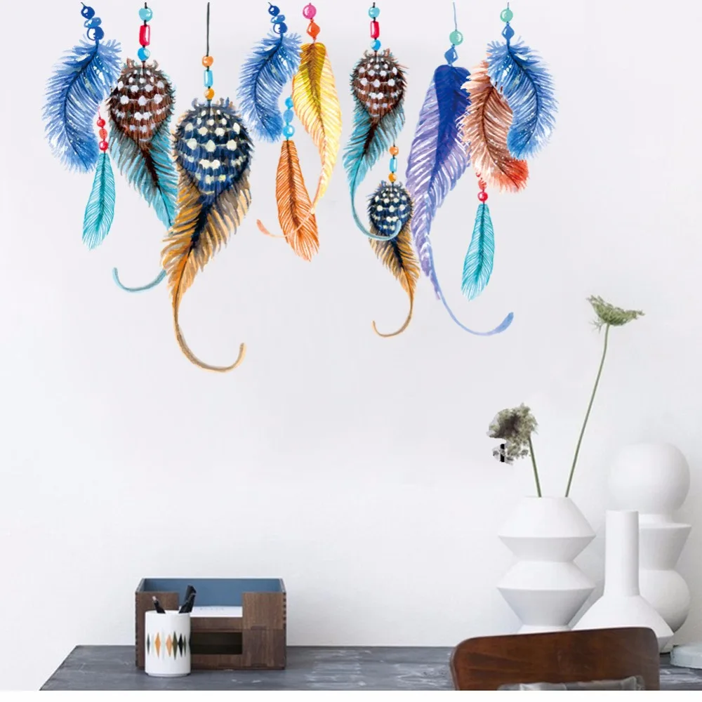 fantastic flying feathers wall stickers colorful room decorations 0001