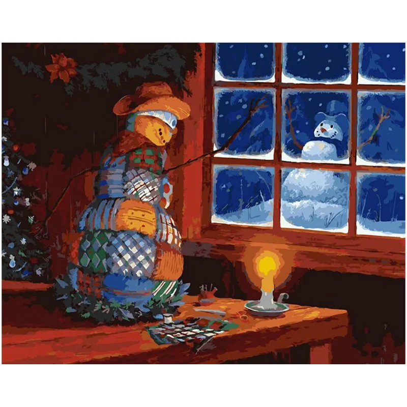 

Christmas Window Snowman Child DIY Digital Painting By Numbers Modern Wall Art Canvas Painting Unique Gift Home Decor