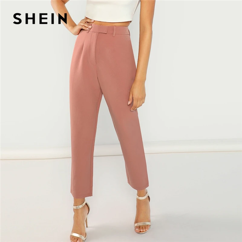 Aliexpress.com : Buy SHEIN Pink High Waist Solid Peg Leg Zipper Fly Pants Women Crop Pencil 
