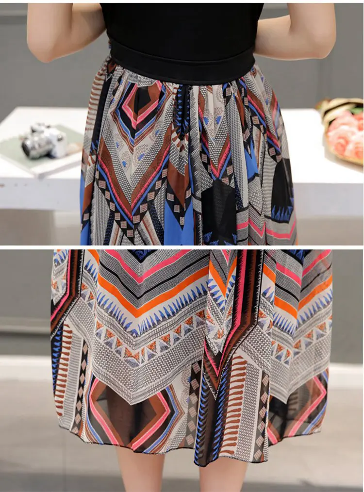 2018 Summer Plus Size Dresses Women Fashion Print Dress Casual Fake Two Pieces Dress Women Short Sleeve Long Vestidos Mujer Dress (9)