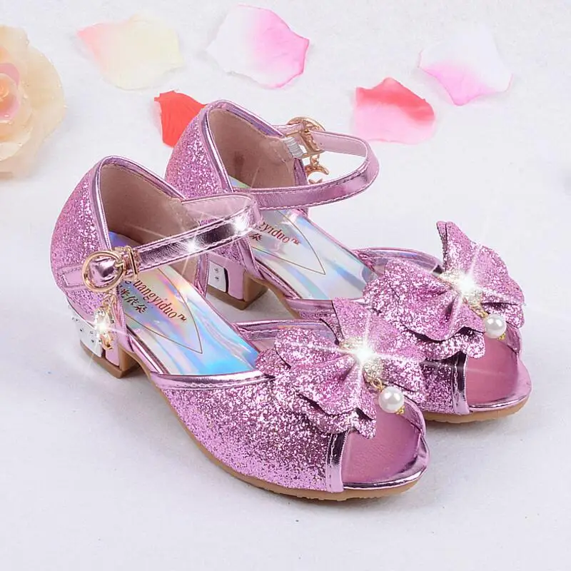 Big Girls Shoes Kids Bling Wedding Shoes For Girls Butterfly Knot Princess Shoes Baby Glitter Dance Shoes Silver Bridal 3 14y Leather Shoes Aliexpress