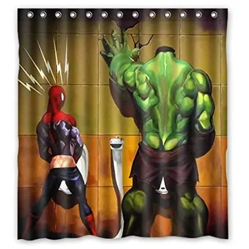 

Bathroom Shower Curtains Funny SpiderMan and The Hulk 180x180cm Ecofriendly Waterproof Fabric Shower Curtain