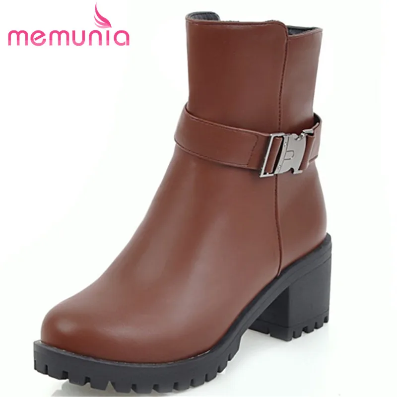 

MEMUNIA 2018 new ankle boots autumn winter elegant buckle pu leather boots fashion round toe boots women big size 34-43