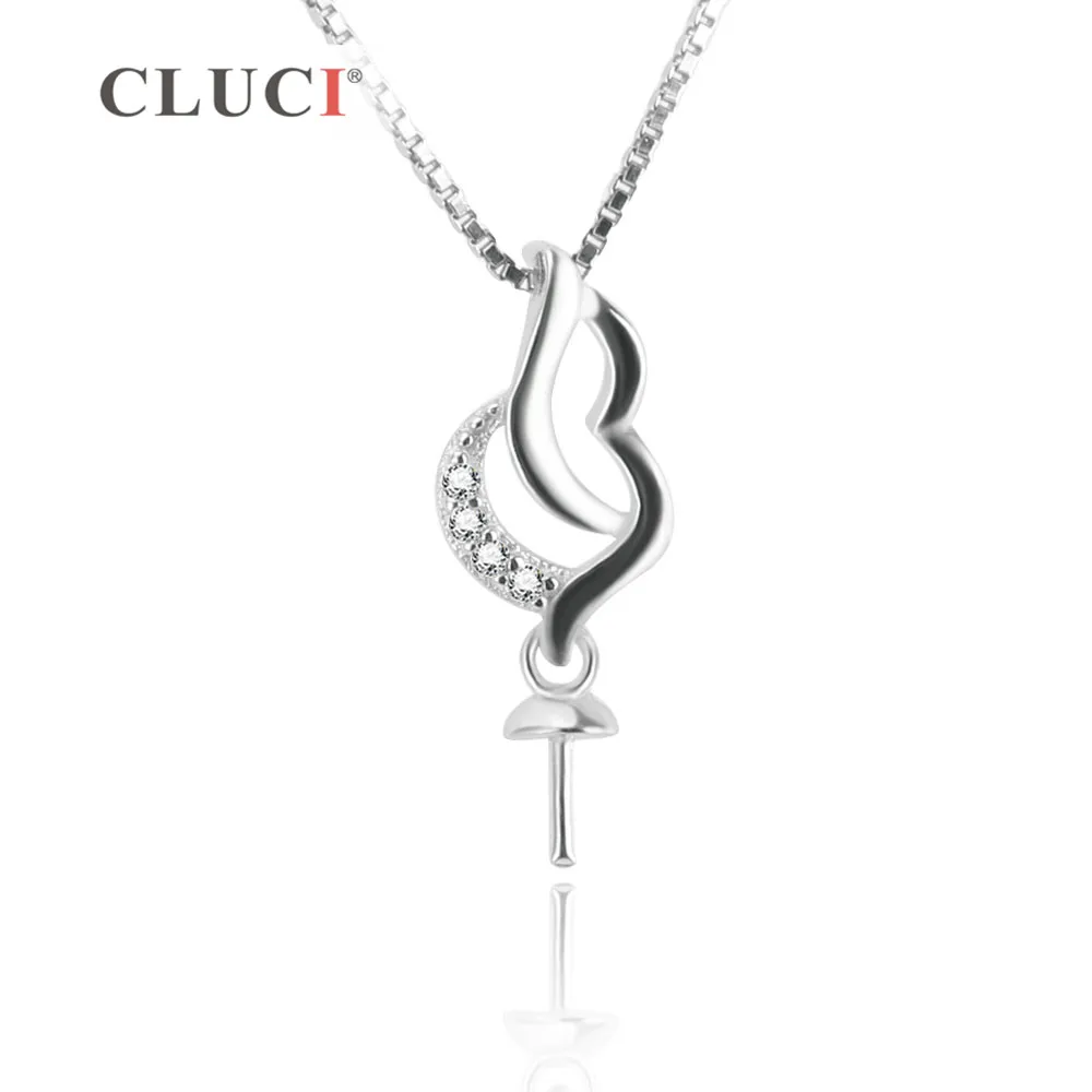 

CLUCI 925 Sterling Silver Rhinestone Necklace charm Pendant Finding to match 7-8mm pearl for women Elegant jewelry making