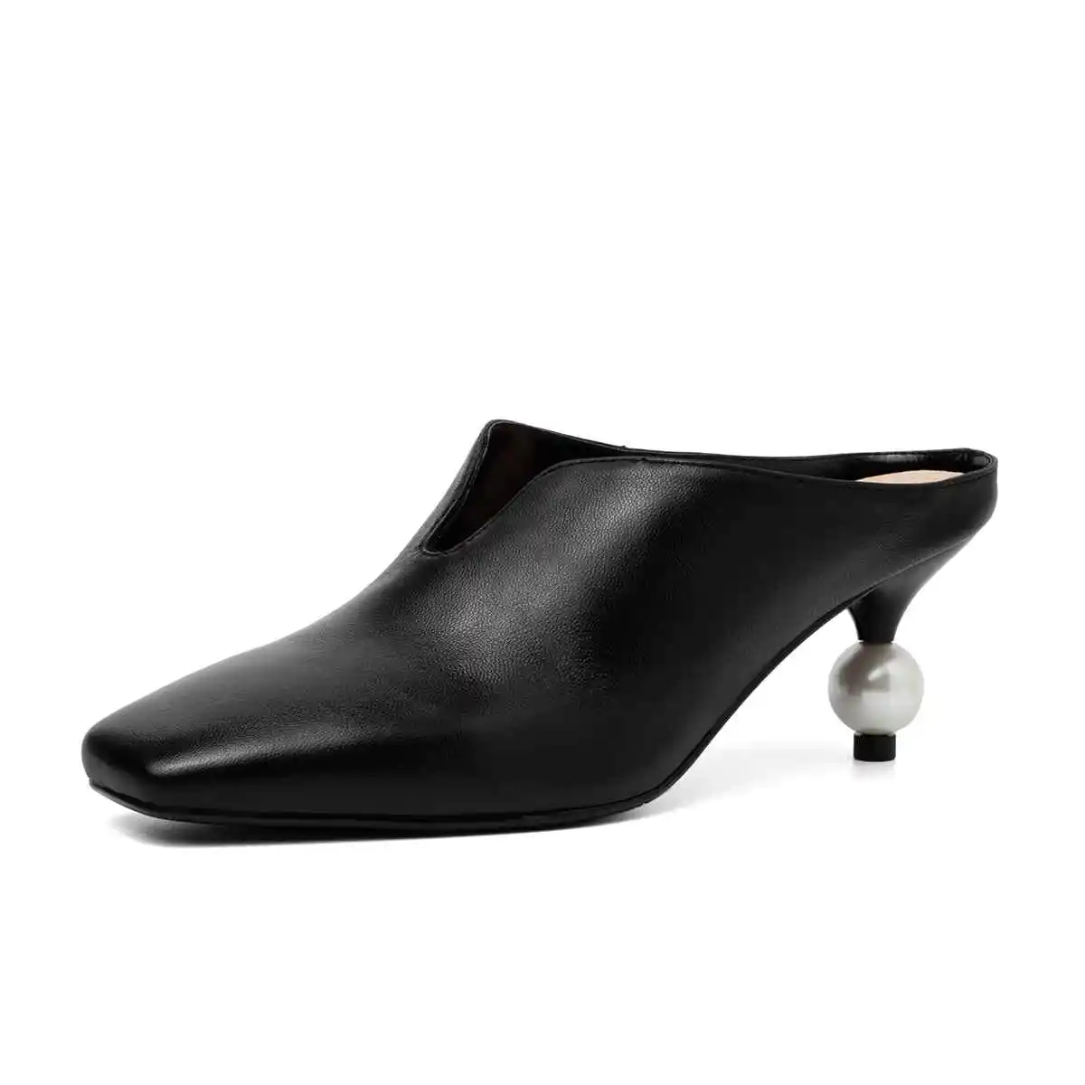 Krazing Pot/Роскошные женские туфли-лодочки из овечьей кожи на высоком каблуке с жемчужинами классические туфли без застежки с квадратным носком в европейском стиле; подиумная обувь; L89