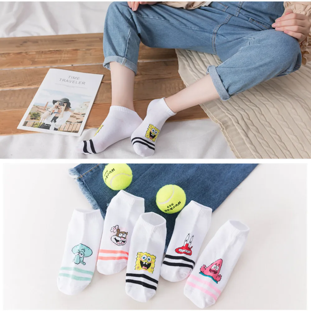 5 пар/лот, носки с героями мультфильмов, летние женские носки, милые, розовые, кавайные, забавные, Harajuku, Корейская версия мультяшных женских носков