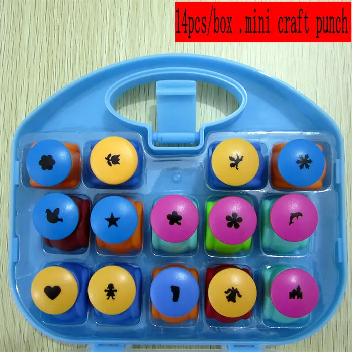 free shipping 14pcs/pp box mini craft punch set for Scrapbook paper
