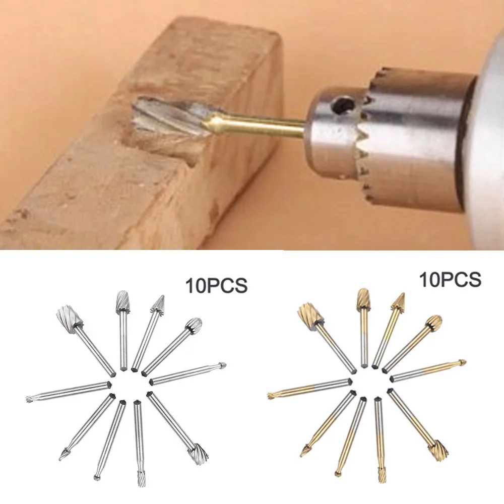 

10 Pcs/Set HSS Titanium Dremel Routing Rotary Milling Rotary File Cutter Wood Speed Steel And Wood Cutter Drill Bit Tools