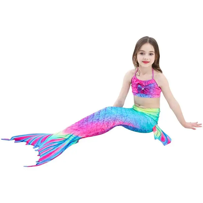 3pcs Girls Gradient Color Fish Tails Swimsuit Bikini Sets Children Beach Swimsuit Swimming for Girls Fish Tail Costume Set