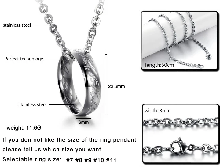 Модное Очаровательное ожерелье с подвеской в виде Властелина r ings для женщин и мужчин, ожерелье из нержавеющей стали и подвески, подарок для влюбленных, ювелирное изделие