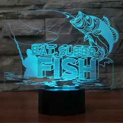 Рыболовный человек 3D Светодиодная лампа USB зарядка красочная рыба 3D ночник сенсорный пульт дистанционного управления настольные лампы
