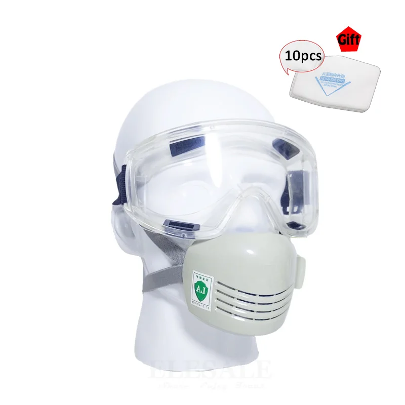 激安 新しいマスク風プルーフ安全メガネ防塵シリコーン作業安全マスクレスピレーター + 10 綿フィルターギフト